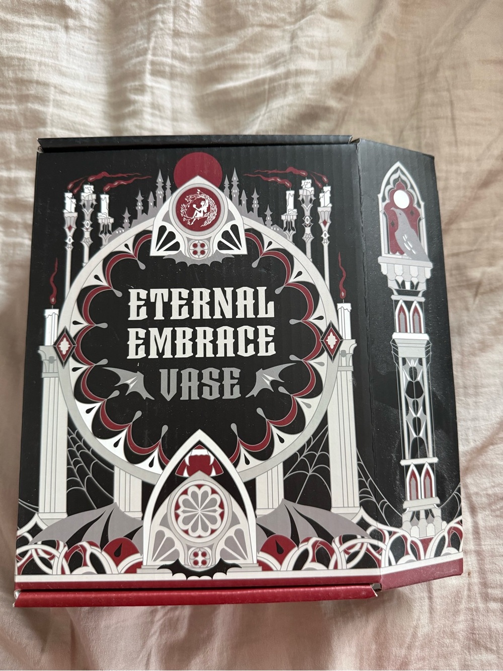 Eternal Embrace Vase Box — Black, White & Deep Red Gothic Design